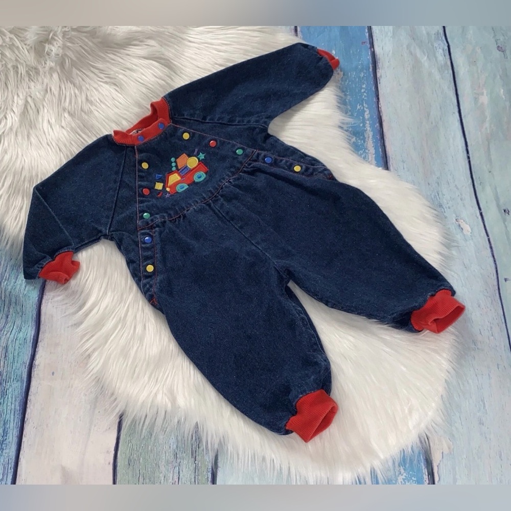 Vintage Jet Set Denim Romper Boys Size 9 Mo
